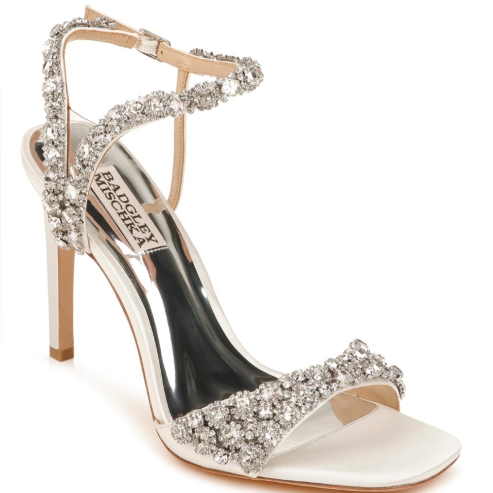 Galia Crystal Ankle Strap Evening Shoe White Satin